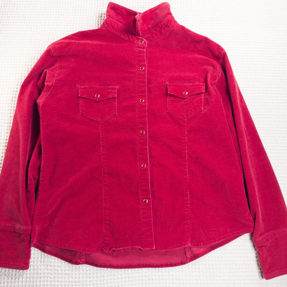Baileys Point Red Corduroy Button Down Shirt Womens XL Stretch Long Sleeve Top
